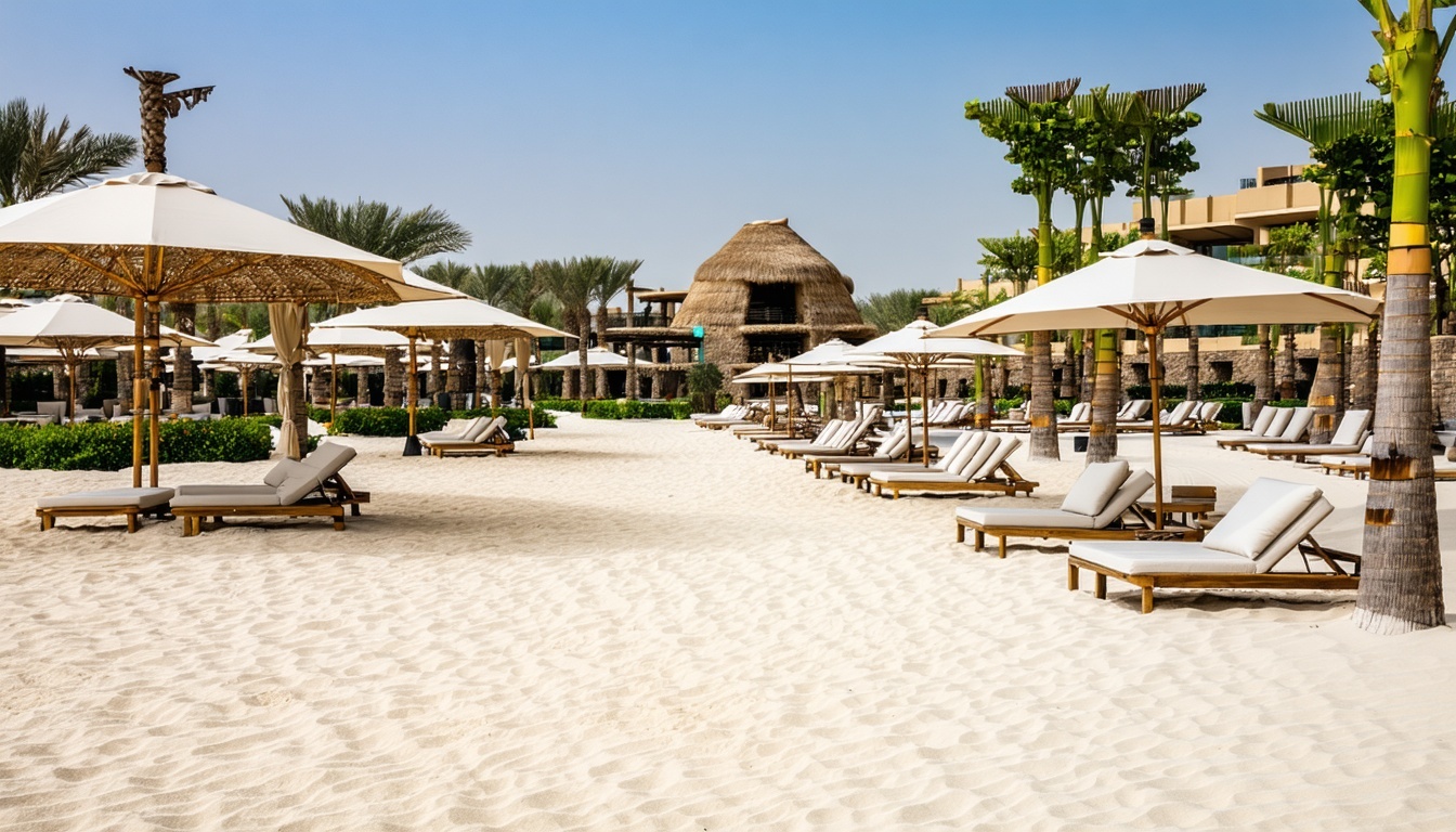 Luxurious cabanas and beach area at Aquaventure World Dubai